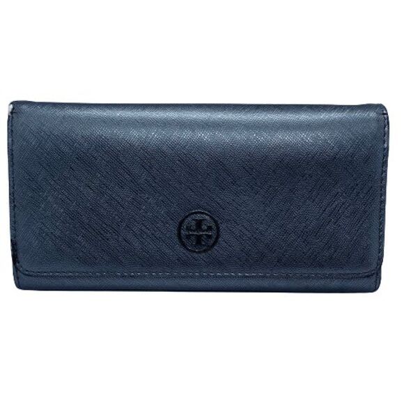 **TORN/FLAWS** Authentic Dark Silver Metallic Tory Burch Long Wallet - Picture 1 of 13